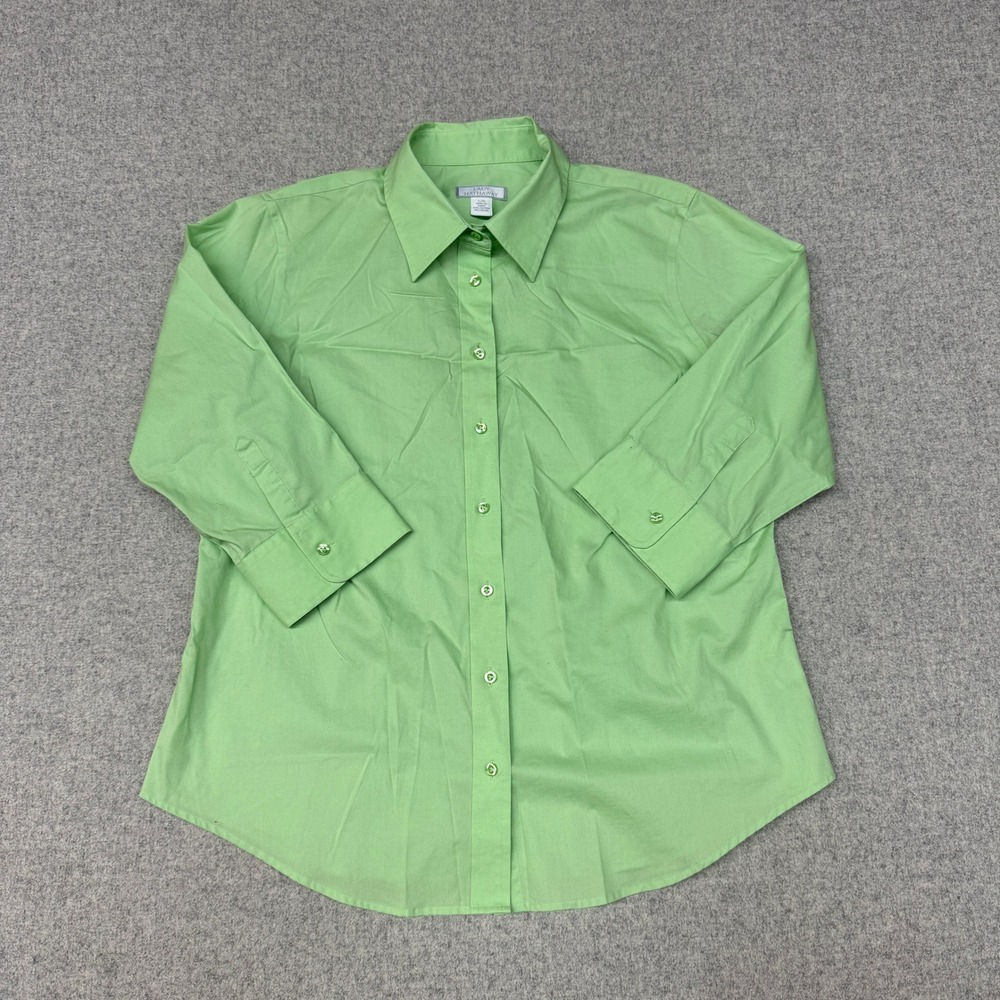 Lady Hathaway | Button Up Shirt | Large | Green | 3/4 Sleeve Cotton Stretch Top